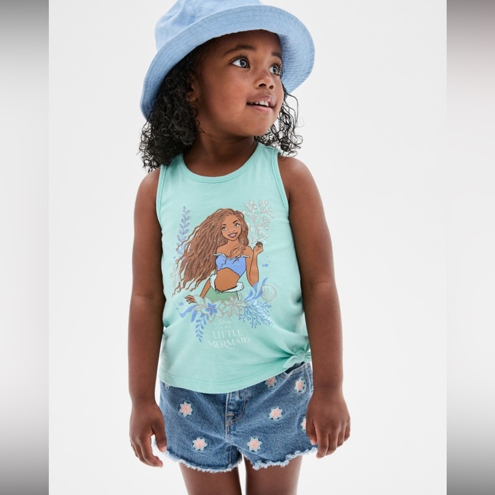 Baby Gap Disney SET The Little Mermaid Tank Floral Denim Shorts 3T 4T OR 5T NWT!